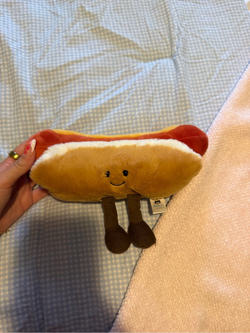 Jellycat Smiling Hot Dog Plush in Brown, Red & Cream